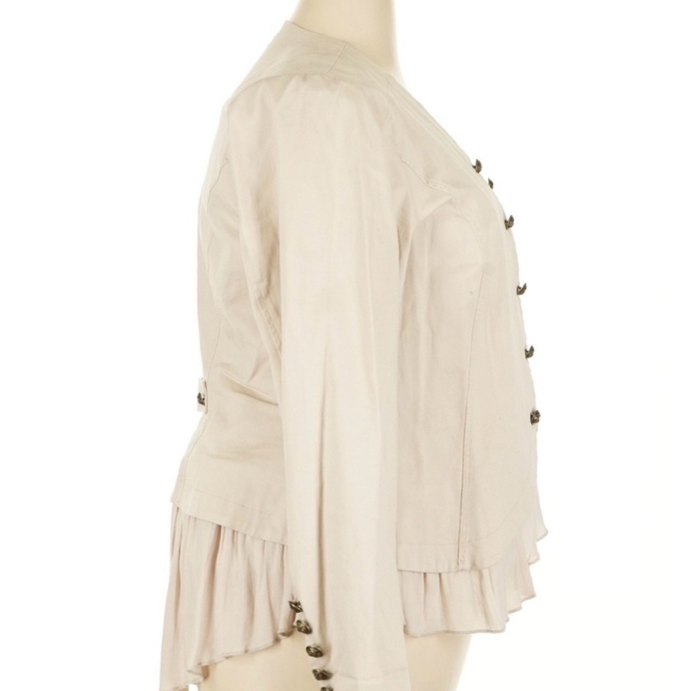 Size 2 Torrid Stretch Twill Military Beige Hi-Lo Peplum Flutter Hem Jacket NWT - Picture 5 of 6